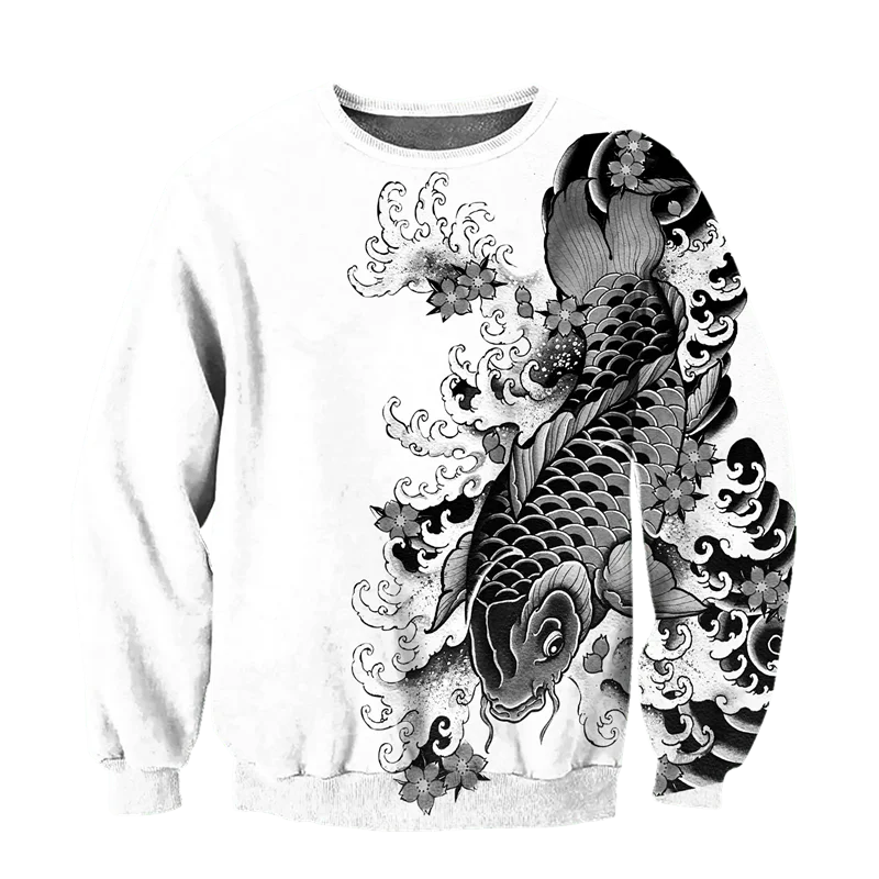 Japanese Mythology Mask Printed Sweatshirt Men's Clothes Harajuku Street Pullover Top 3D Printed Mysterious Culture Sweatshirts