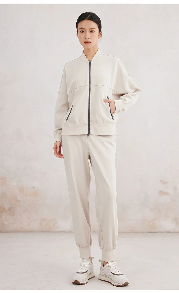 K3061W Spring High Quality Woman's Clothing 96% Combed Cotton Hooded Zipper Sweatshirt Jacket