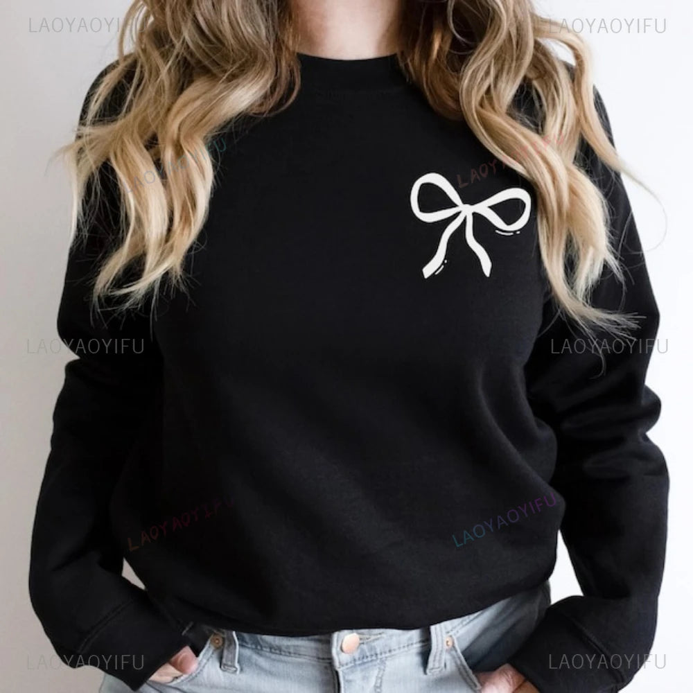 Bow Coquette Sweatshirt Bow Minimalist Crewneck Ribbon Sweatshirt Aesthetic Trendy Pink Bow Sweatshirt Coquette Pullover