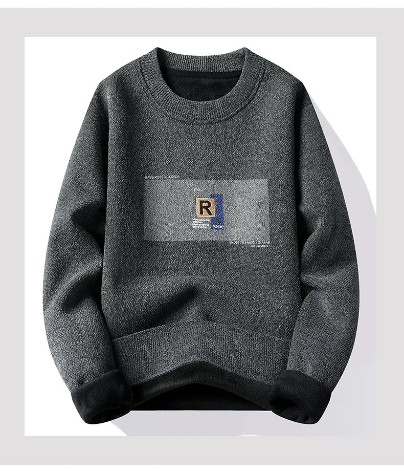 Men's Fleece Lined Pullovers Fashion Sweaters Autumn Winter Jumpers Fashion New Jersey Men's Clothes
