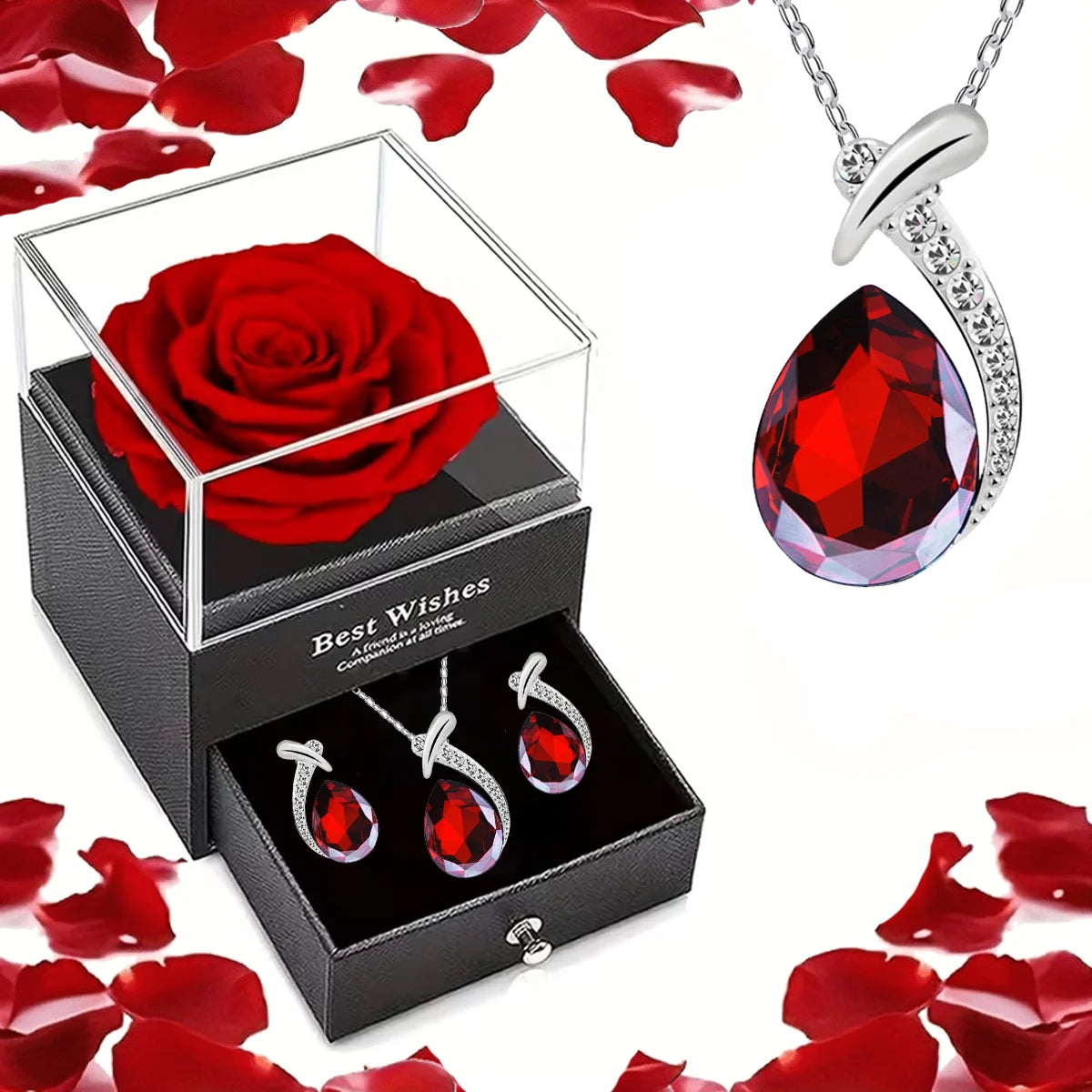 Eternal Rose Gift Set with Necklace And Earrings for Women, for Birthdays, Anniversaries,Valentine'S Day, And Mother'S Day.
