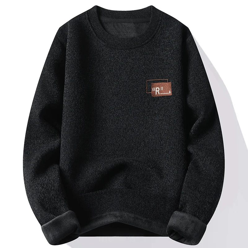 Mens Fashion Sweater Thick Fleeced Top Clothes Casual Pullovers  Jumpers Autumn Winter Men's Clothes