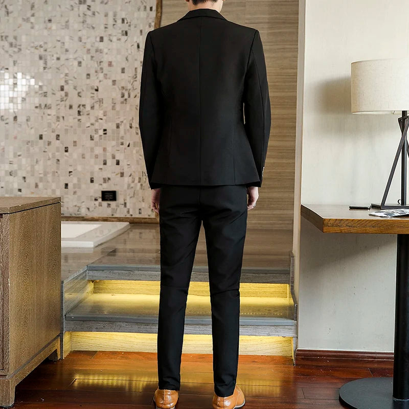Suit  (Blazer+Pants) Men's Fashionable Checked Travel Gentleman Wedding Fitted Business Trend Casual Korean-style Formal Wear