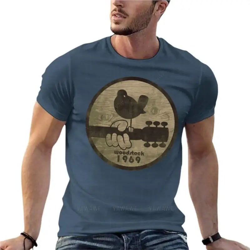 Woodstock 1969 Logo Oversize T Shirt Personalized Men'S Clothes  Cotton Streetwear Plus Size Tops Tee