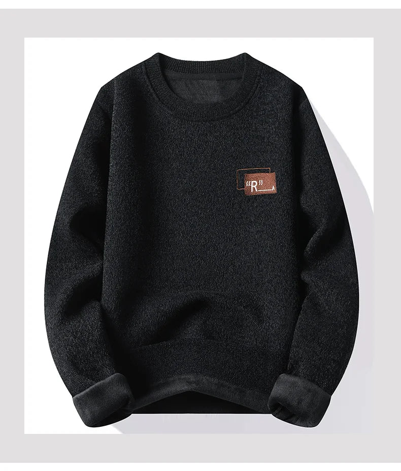 Mens Fashion Sweater Thick Fleeced Top Clothes Casual Pullovers  Jumpers Autumn Winter Men's Clothes