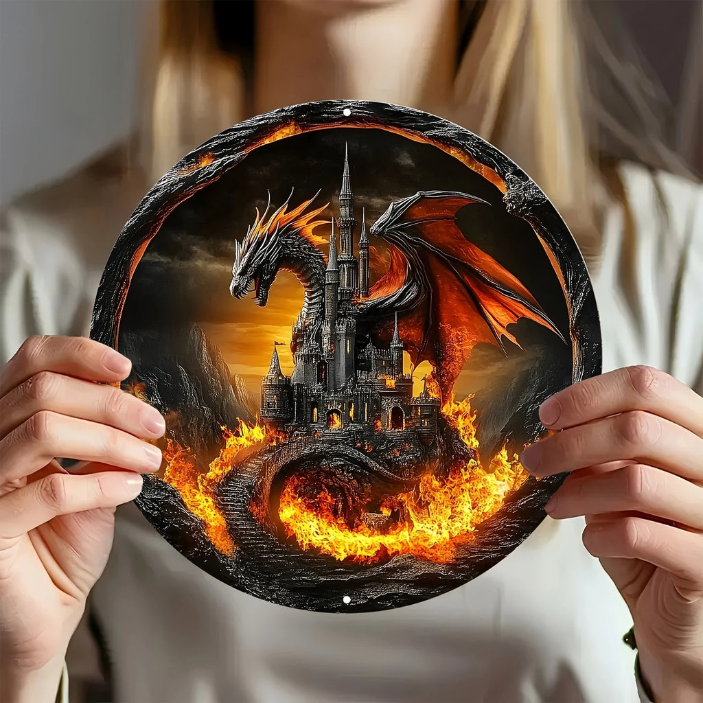 2D Round Wooden Plane Sign Art Dark Dragon Decorative Plates Entrance Gift Drangon Theme for Bar Club Home Room Wall Decor