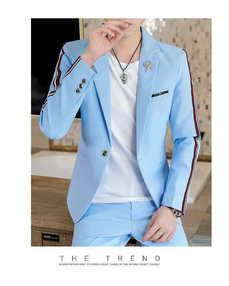 Suit  (Blazer+Pants) Men's Fashionable Checked Travel Gentleman Wedding Fitted Business Trend Casual Korean-style Formal Wear