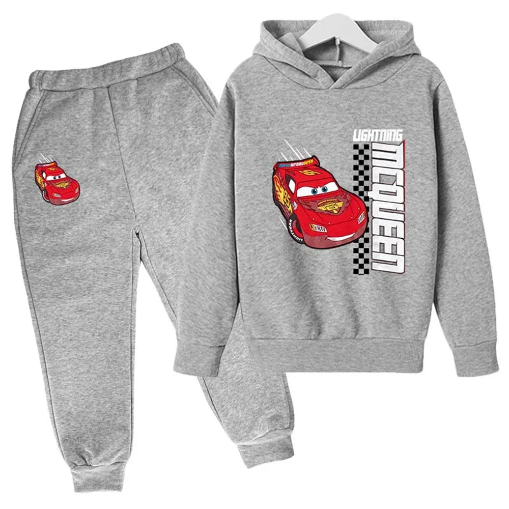 New Cars Sweatshirt Boy Sweatshirt Girls Lightning McQueen Sweatshirt Hoodies Pants 2Pcs Kids Tracksuits Children Clothing
