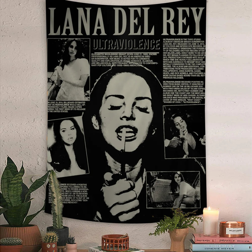Singer Lana Del Rey Cartoon Tapestry Art Science Fiction Room Home Decor Wall Hanging Home Decor