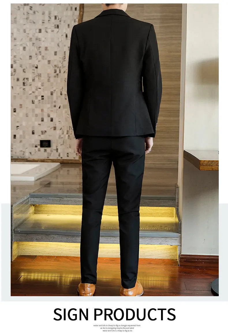 Suit  (Blazer+Pants) Men's Fashionable Checked Travel Gentleman Wedding Fitted Business Trend Casual Korean-style Formal Wear