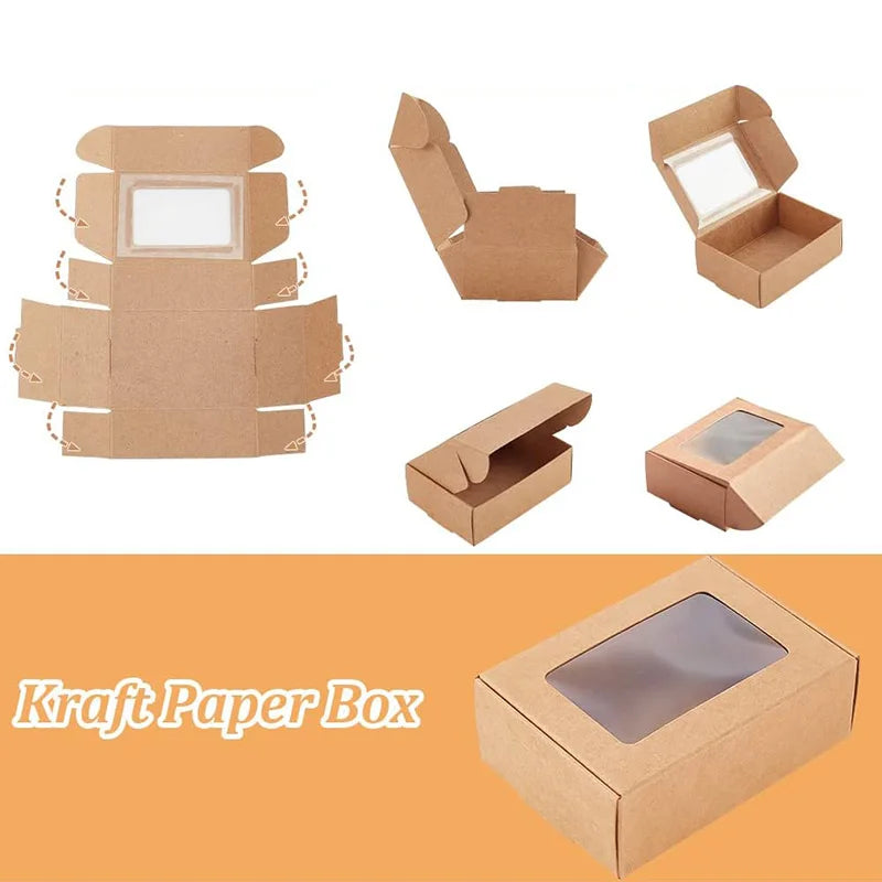 10/30pcs Kraft Paper Candy Box Transparent PVC Window Soap Boxes For Chocolates Birthday Wedding Valentine's Day