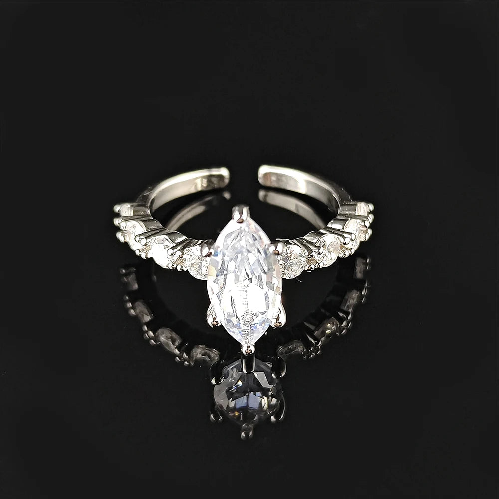 Moonso Arrival Adjustable Silver Color Marquise Engagement Wedding Ring for Women Valentine's Day Gift Jewelry Wholesale R8406