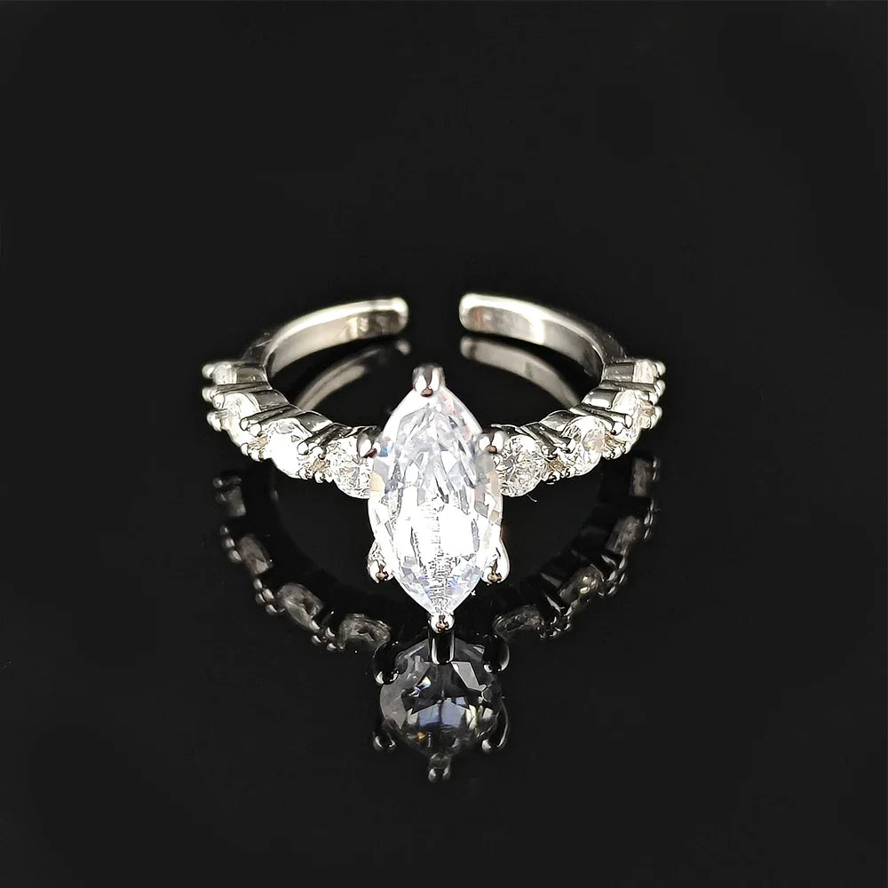 Moonso Arrival Adjustable Silver Color Marquise Engagement Wedding Ring for Women Valentine's Day Gift Jewelry Wholesale R8406