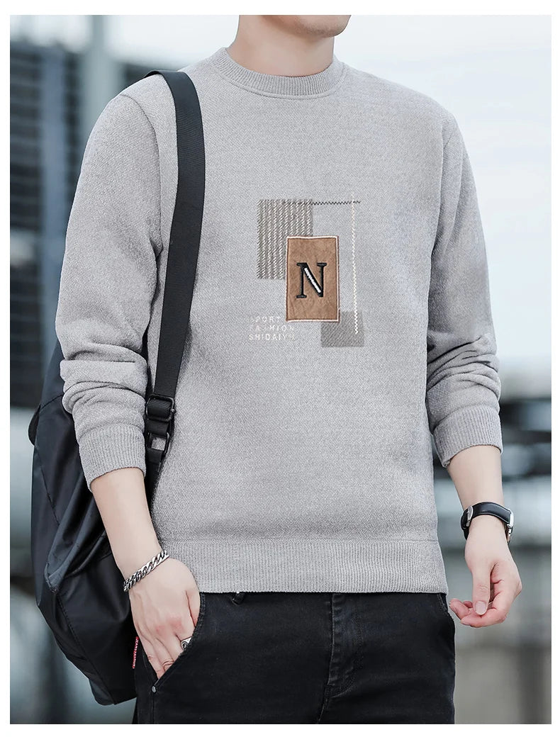 Mens Fashion Sweater Thick Fleeced Top Clothes Casual Pullovers  Jumpers Autumn Winter Men's Clothes