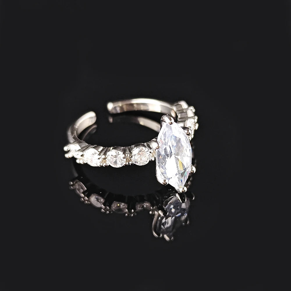 Moonso Arrival Adjustable Silver Color Marquise Engagement Wedding Ring for Women Valentine's Day Gift Jewelry Wholesale R8406
