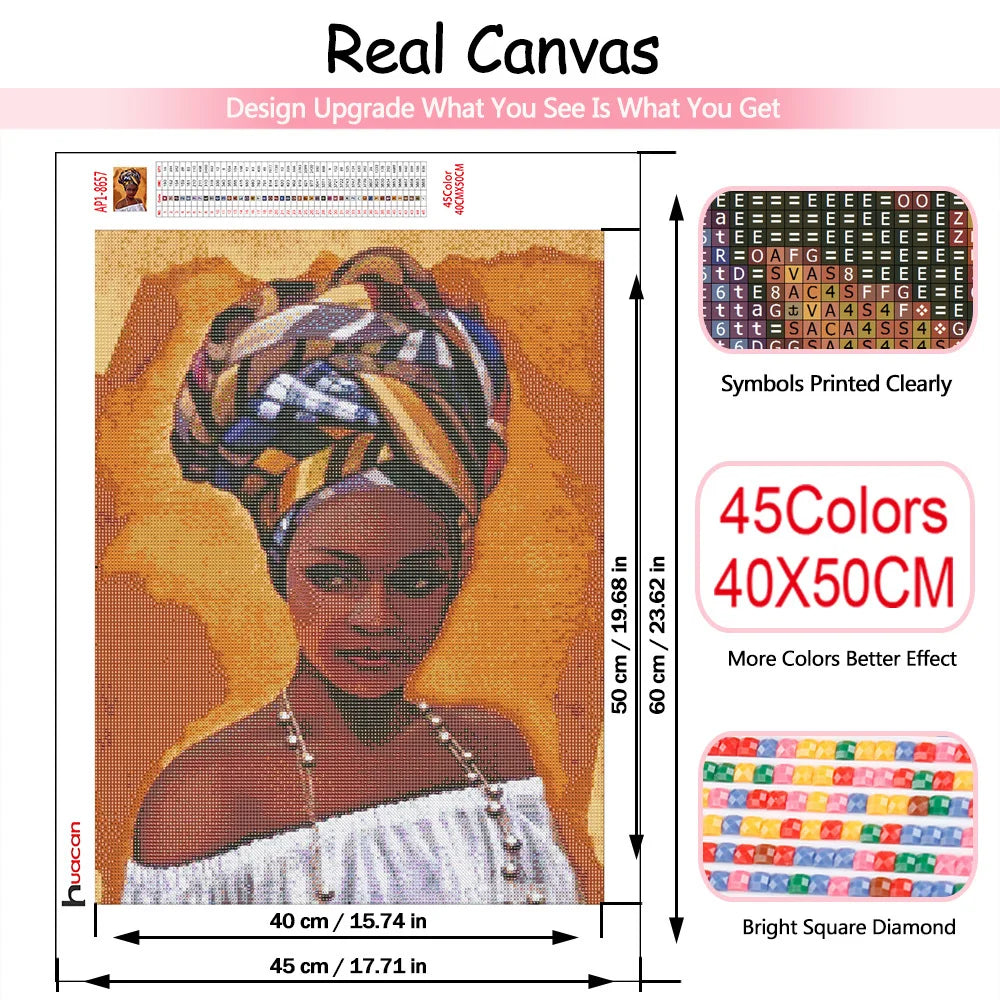 Huacan 5d Diamond Painting African Woman Handmade Gift Embroidery Portrait Farmhouse Home Decor Home Decor