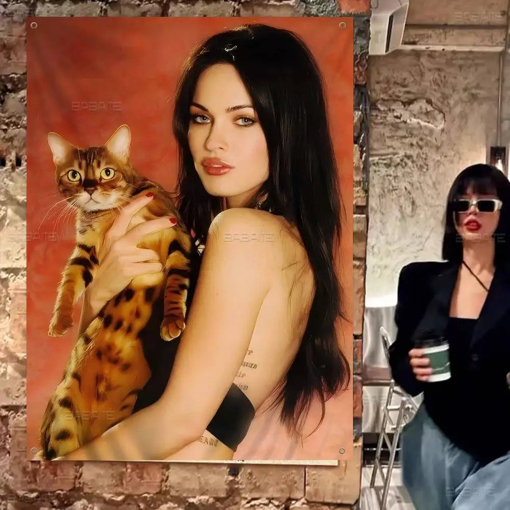 Megan Fox Actor Cartoon Flag Art Science Fiction Room Home Decor Wall Hanging Home Decor Banner