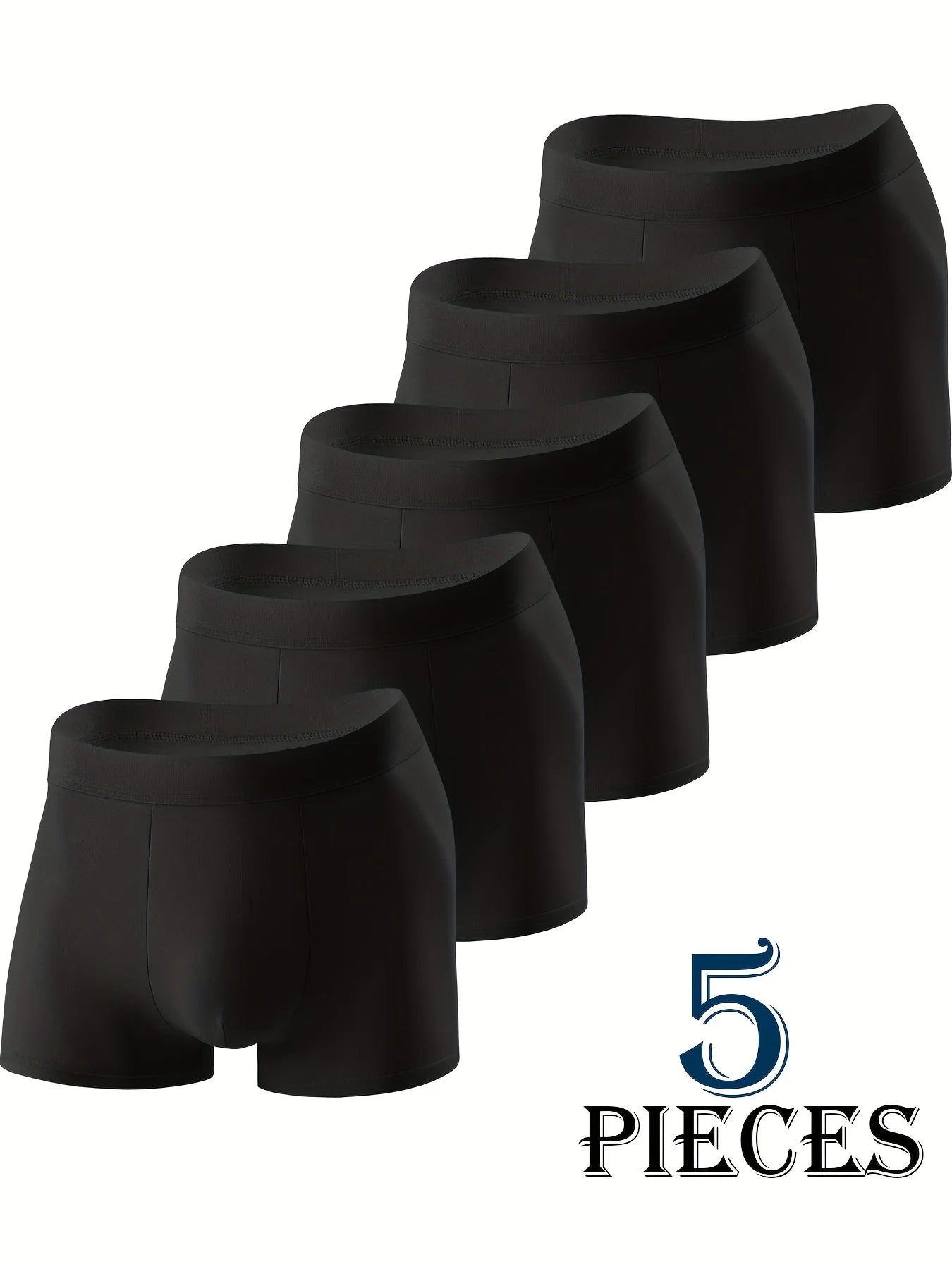 A must-have for everything! 5 pieces of black men's boxer briefs, comfortable and simple daily all-season underwear set