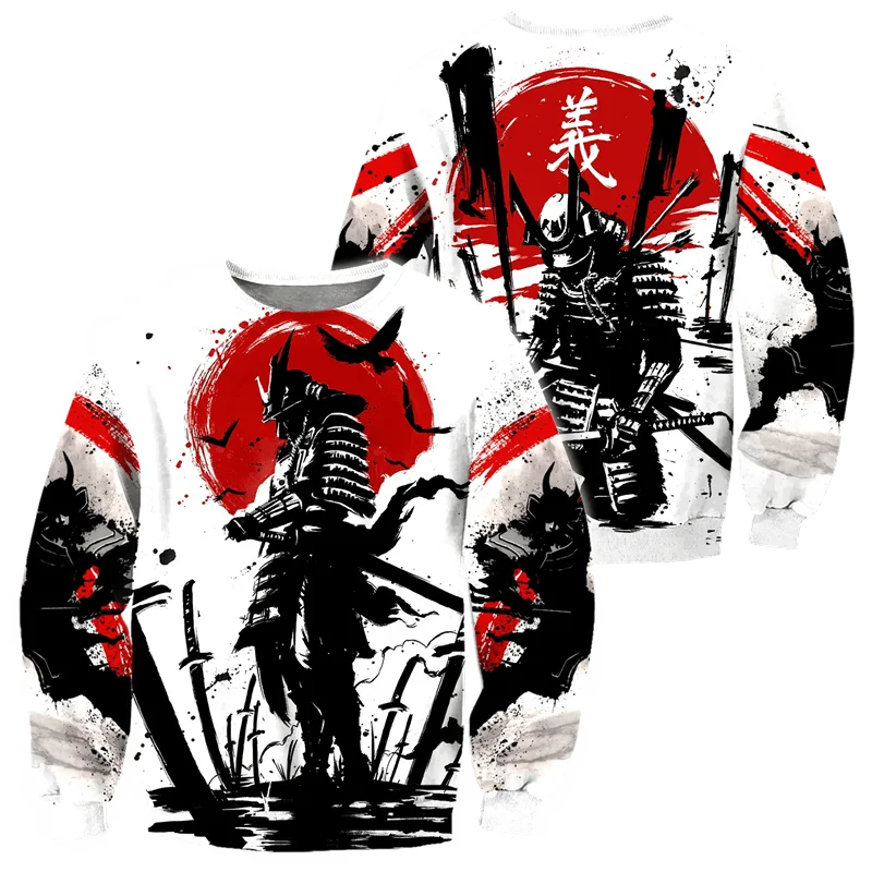 Japanese Mythology Mask Printed Sweatshirt Men's Clothes Harajuku Street Pullover Top 3D Printed Mysterious Culture Sweatshirts