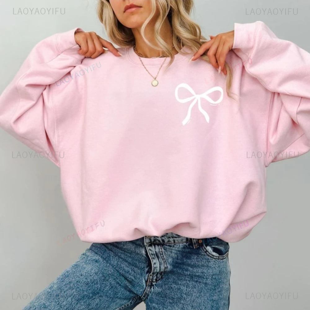 Bow Coquette Sweatshirt Bow Minimalist Crewneck Ribbon Sweatshirt Aesthetic Trendy Pink Bow Sweatshirt Coquette Pullover