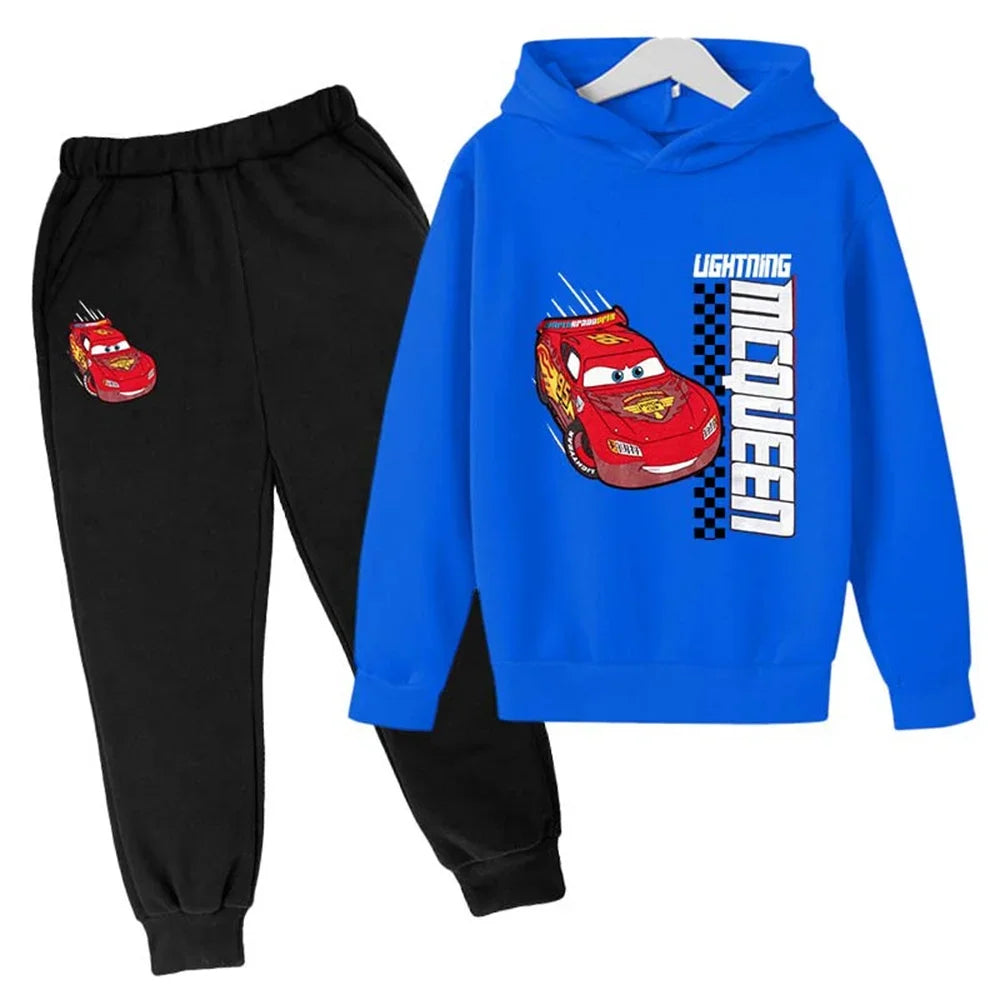 New Cars Sweatshirt Boy Sweatshirt Girls Lightning McQueen Sweatshirt Hoodies Pants 2Pcs Kids Tracksuits Children Clothing