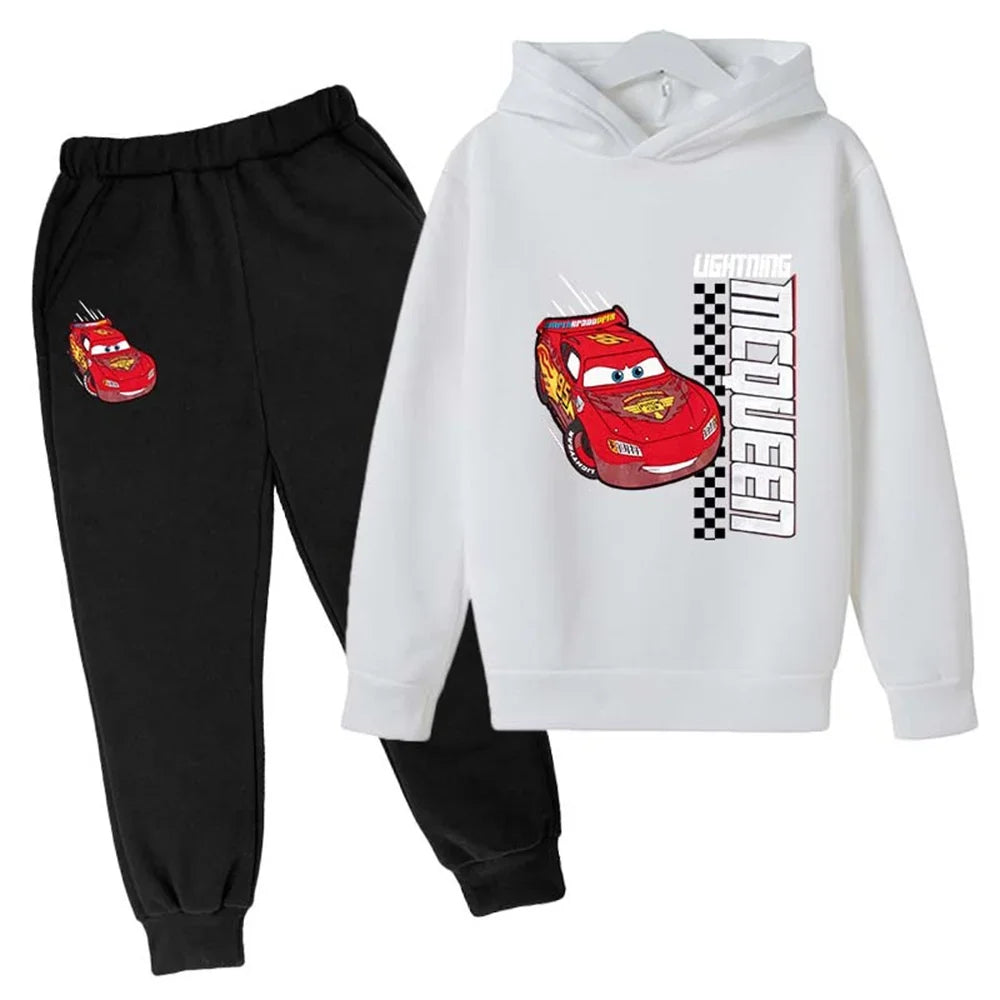 New Cars Sweatshirt Boy Sweatshirt Girls Lightning McQueen Sweatshirt Hoodies Pants 2Pcs Kids Tracksuits Children Clothing