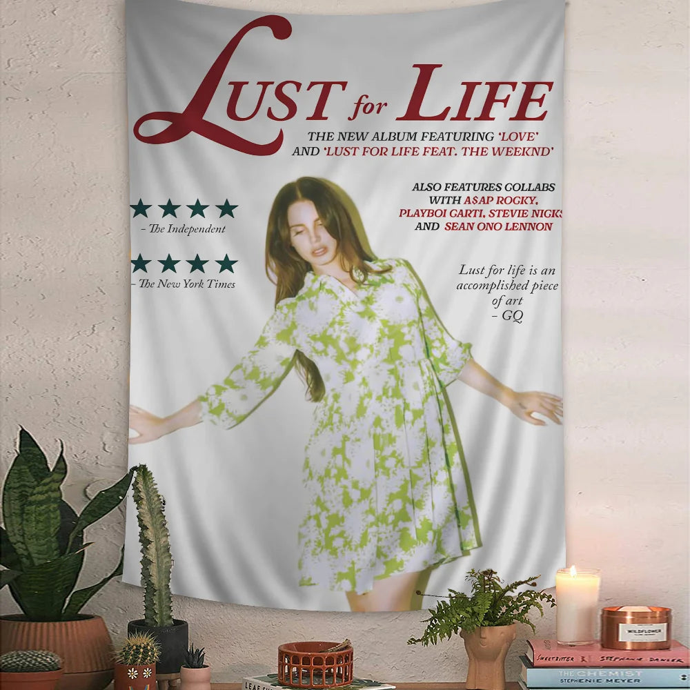 Singer Lana Del Rey Cartoon Tapestry Art Science Fiction Room Home Decor Wall Hanging Home Decor