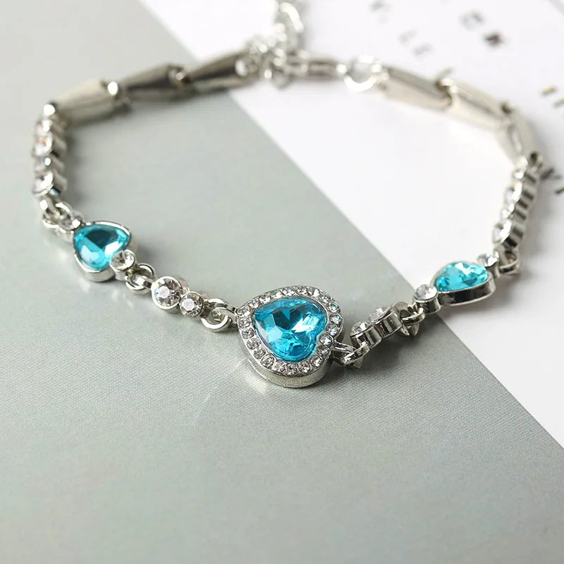 Fashion Heart of Ocean Pendant Bracelets New Shiny Blue Crystal Love  Bracelet for Women Valentine's Day Jewelry Wholesale