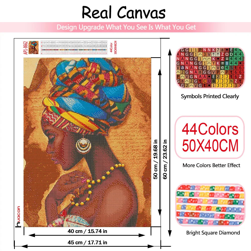 Huacan 5d Diamond Painting African Woman Handmade Gift Embroidery Portrait Farmhouse Home Decor Home Decor