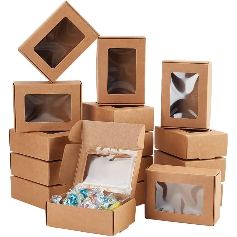 10/30pcs Kraft Paper Candy Box Transparent PVC Window Soap Boxes For Chocolates Birthday Wedding Valentine's Day
