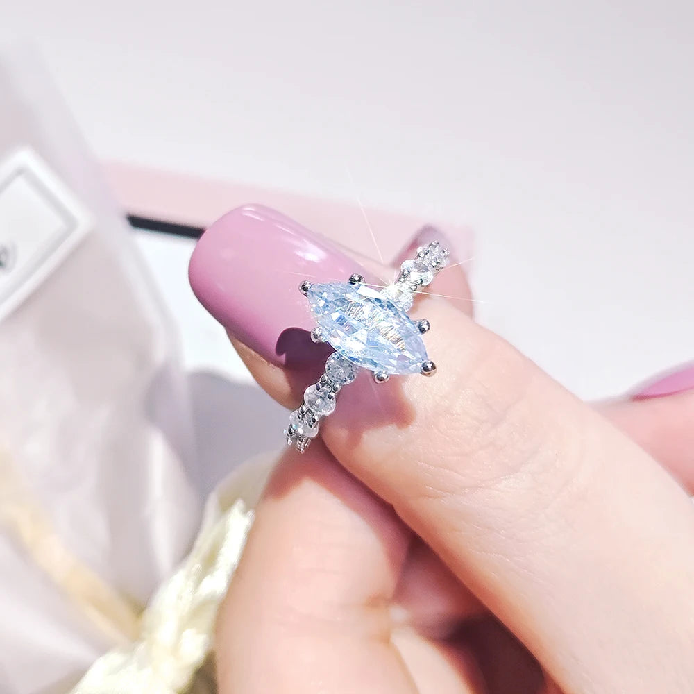 Moonso Arrival Adjustable Silver Color Marquise Engagement Wedding Ring for Women Valentine's Day Gift Jewelry Wholesale R8406