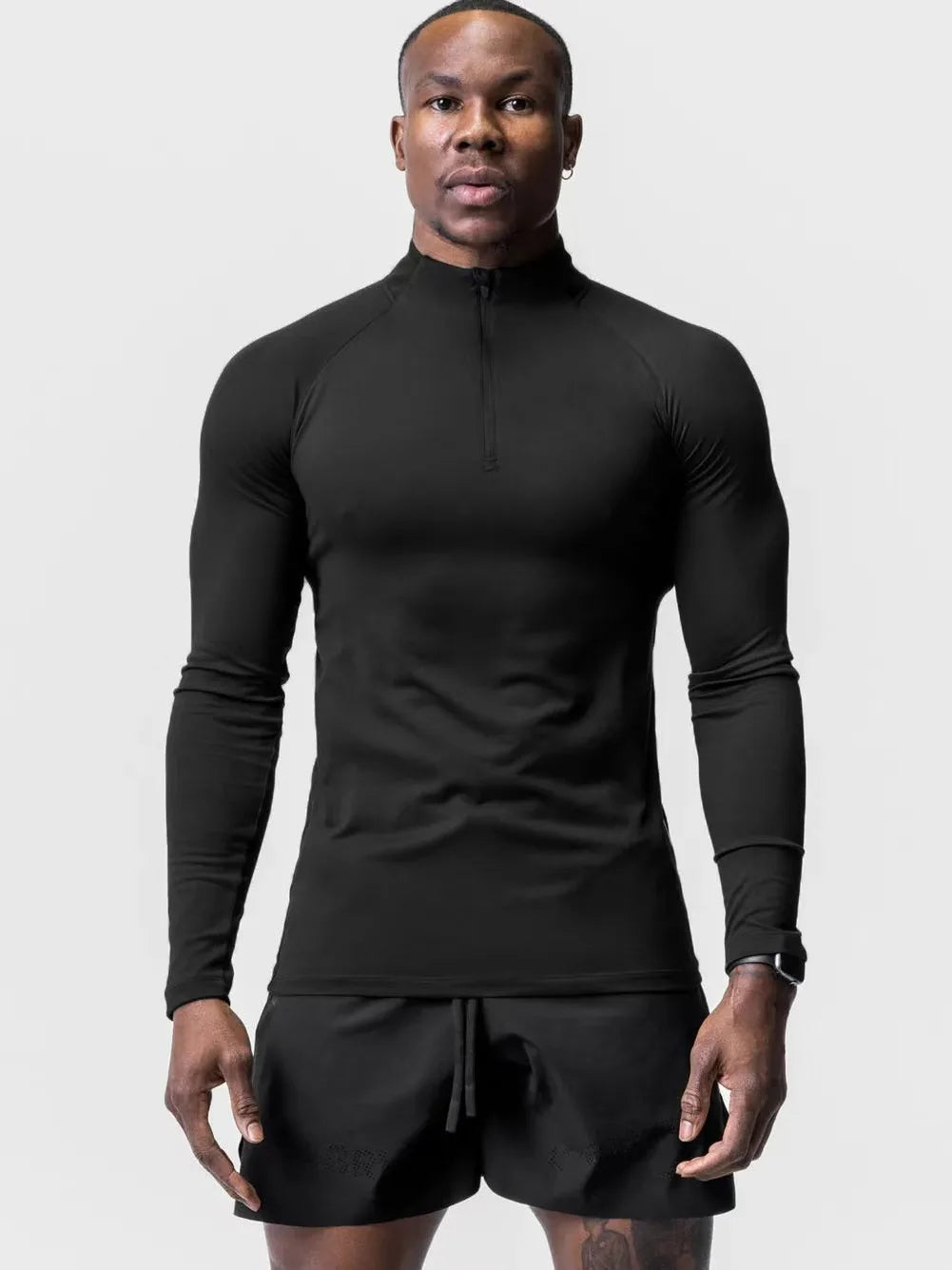 Fitness compression sports T-shirt - Gym running sports stretch long-sleeved sports shirt - Half-zip high-neck top - Men's tight