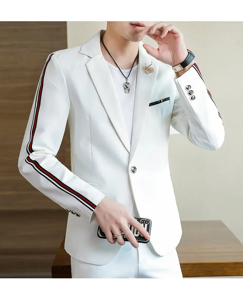 Suit  (Blazer+Pants) Men's Fashionable Checked Travel Gentleman Wedding Fitted Business Trend Casual Korean-style Formal Wear