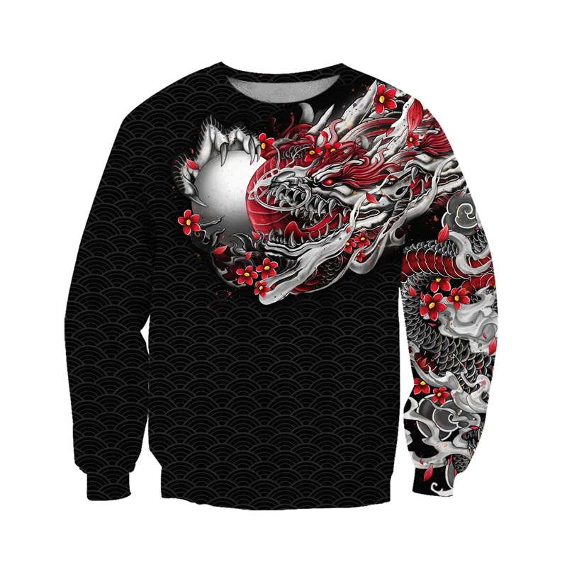 Japanese Mythology Mask Printed Sweatshirt Men's Clothes Harajuku Street Pullover Top 3D Printed Mysterious Culture Sweatshirts