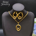 Cute Simple Pendant Necklace Golden Hoop Earrings 2Pcs Jewelry Set for Women Dubai Bridal Wedding Party Valentine's Day Gifts