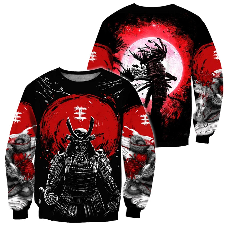 Japanese Mythology Mask Printed Sweatshirt Men's Clothes Harajuku Street Pullover Top 3D Printed Mysterious Culture Sweatshirts