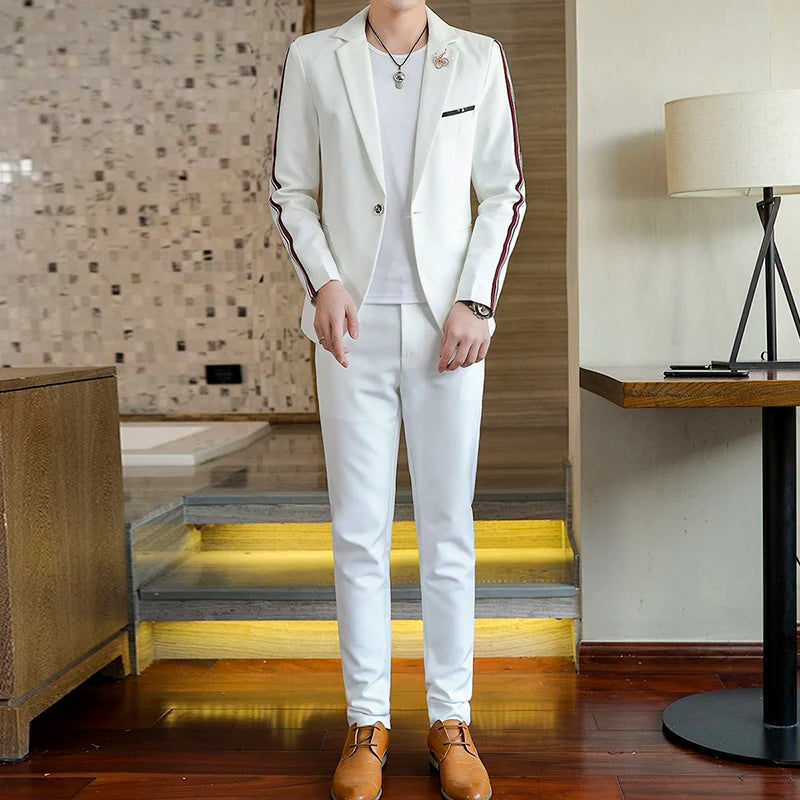 Suit  (Blazer+Pants) Men's Fashionable Checked Travel Gentleman Wedding Fitted Business Trend Casual Korean-style Formal Wear