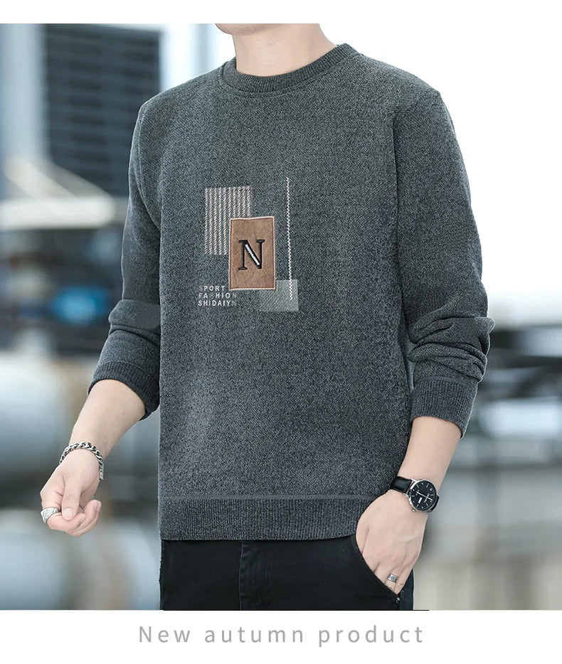 Mens Fashion Sweater Thick Fleeced Top Clothes Casual Pullovers  Jumpers Autumn Winter Men's Clothes