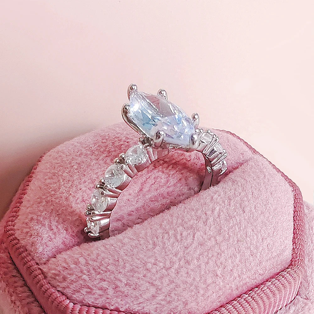Moonso Arrival Adjustable Silver Color Marquise Engagement Wedding Ring for Women Valentine's Day Gift Jewelry Wholesale R8406