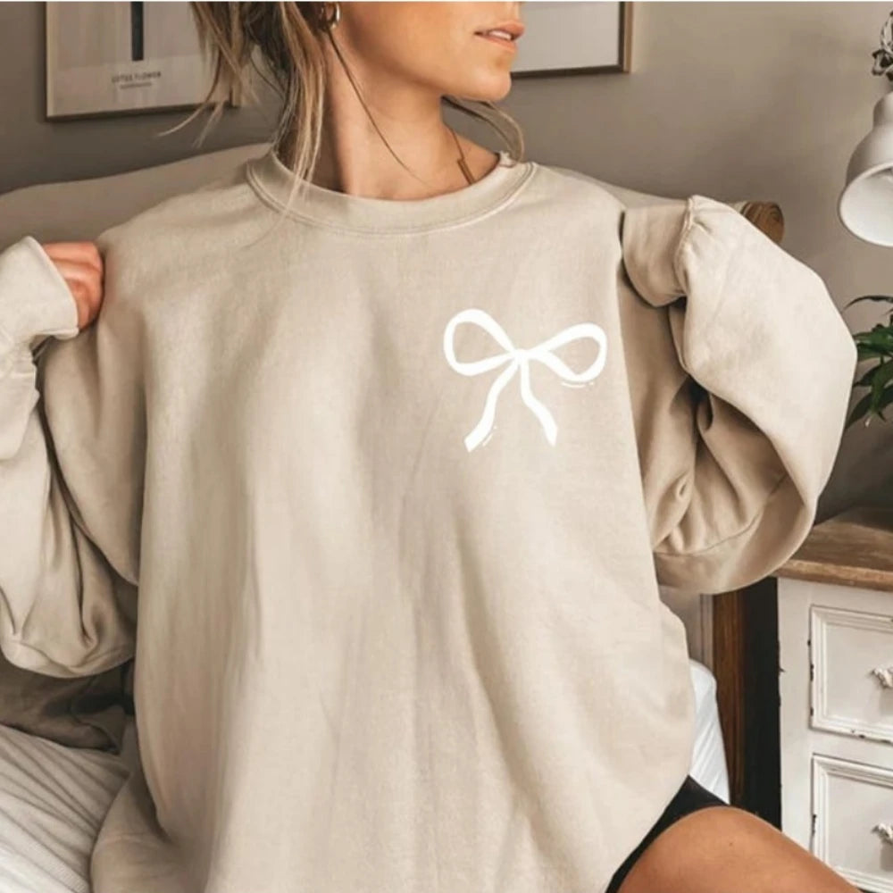 Bow Coquette Sweatshirt Bow Minimalist Crewneck Ribbon Sweatshirt Aesthetic Trendy Pink Bow Sweatshirt Coquette Pullover