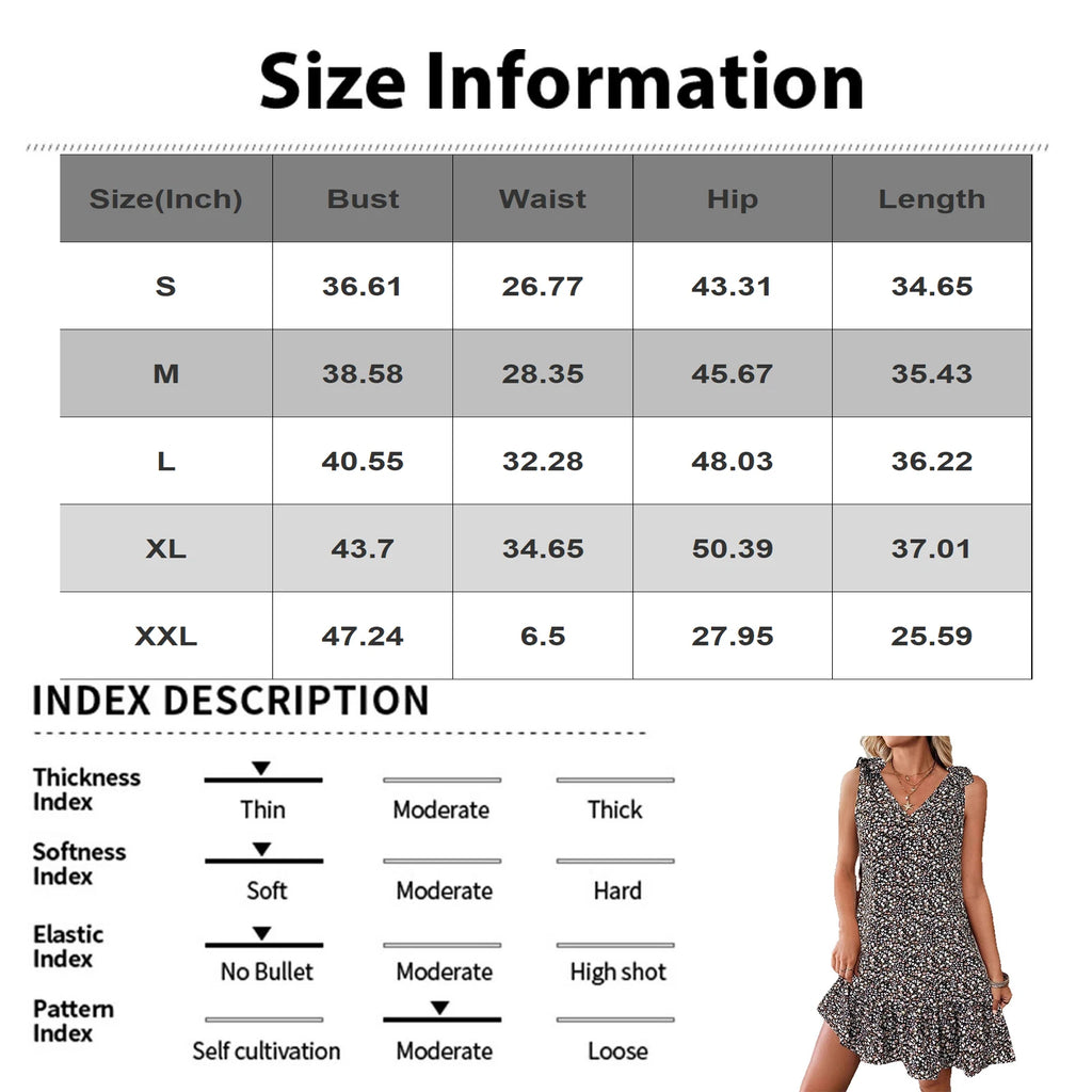 Fashion Floral Dresses for Women Elegant V-neck Bow Vest Dress Casual Loose Ruffle Summer Dress Loose Knee-length Dress