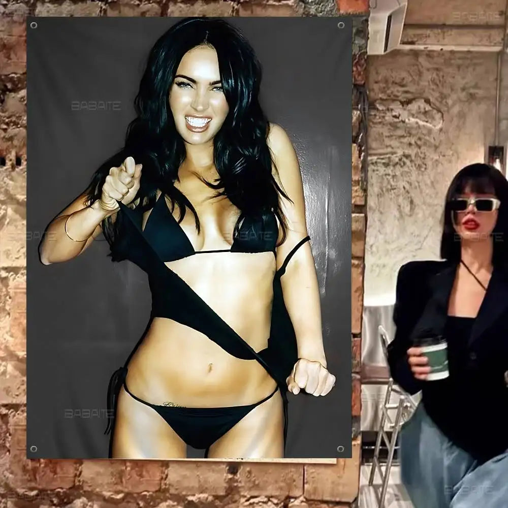 Megan Fox Actor Cartoon Flag Art Science Fiction Room Home Decor Wall Hanging Home Decor Banner