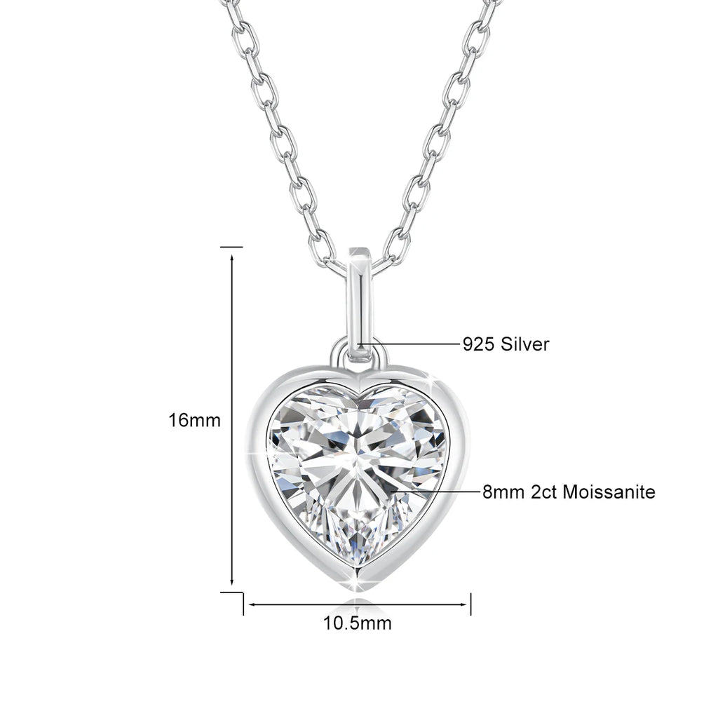 925 Sterling Silver Heart Cut Moissanite Pendant Necklaces for Valentine's Day Jewelry Gift