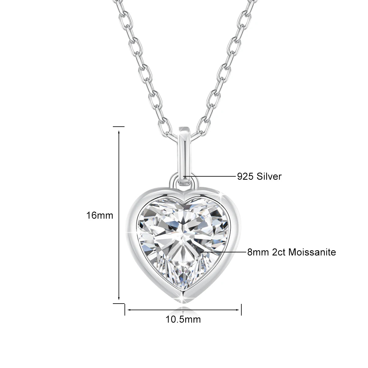 925 Sterling Silver Heart Cut Moissanite Pendant Necklaces for Valentine's Day Jewelry Gift