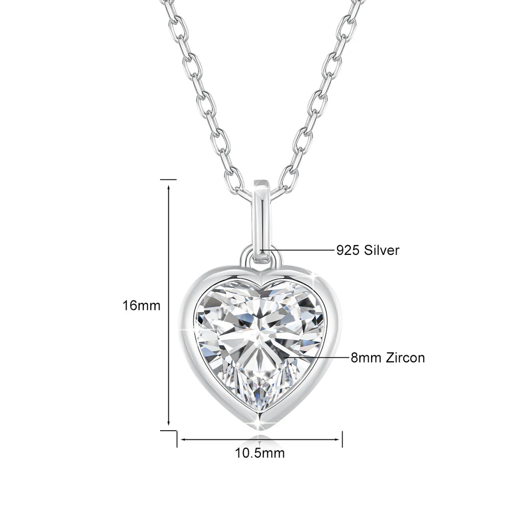 925 Sterling Silver Heart Cut Moissanite Pendant Necklaces for Valentine's Day Jewelry Gift