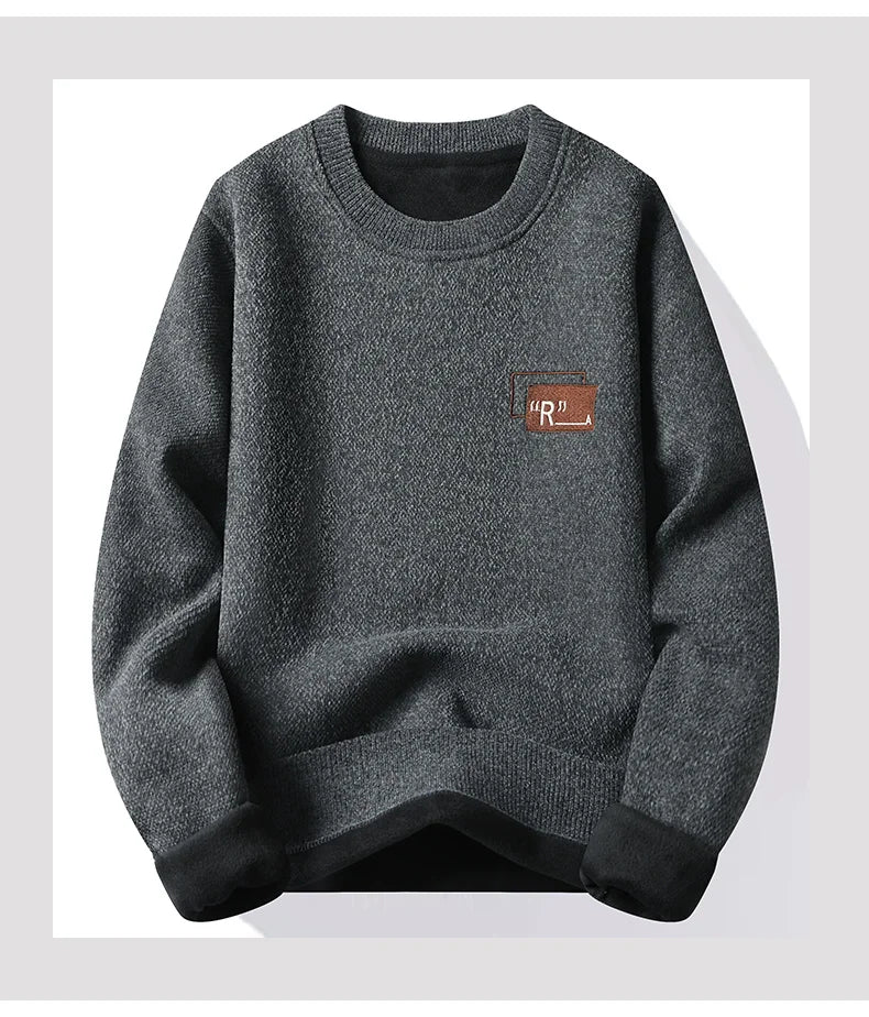 Mens Fashion Sweater Thick Fleeced Top Clothes Casual Pullovers  Jumpers Autumn Winter Men's Clothes