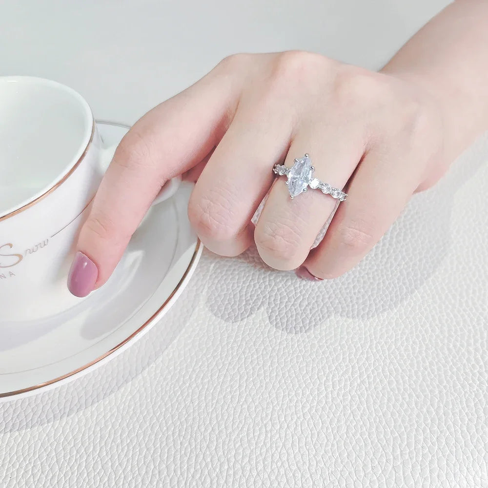 Moonso Arrival Adjustable Silver Color Marquise Engagement Wedding Ring for Women Valentine's Day Gift Jewelry Wholesale R8406