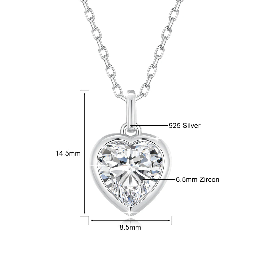 925 Sterling Silver Heart Cut Moissanite Pendant Necklaces for Valentine's Day Jewelry Gift