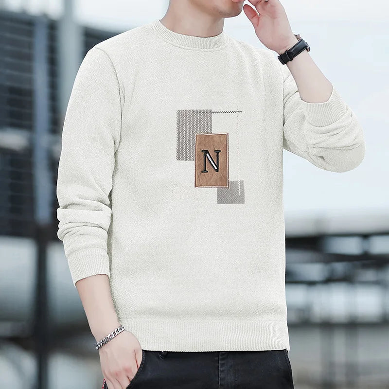Mens Fashion Sweater Thick Fleeced Top Clothes Casual Pullovers  Jumpers Autumn Winter Men's Clothes