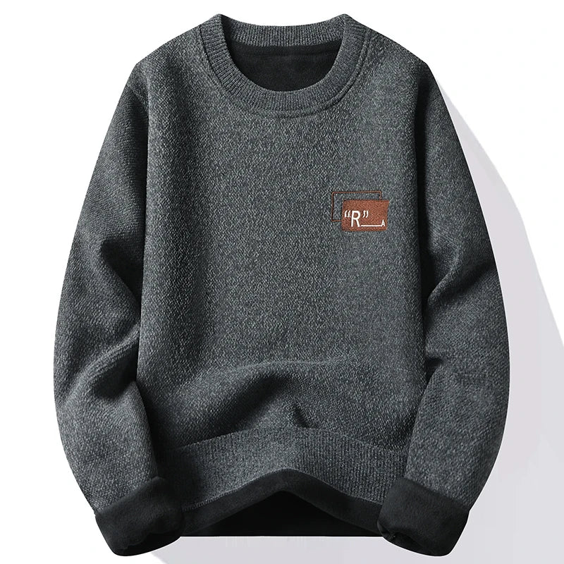 Mens Fashion Sweater Thick Fleeced Top Clothes Casual Pullovers  Jumpers Autumn Winter Men's Clothes